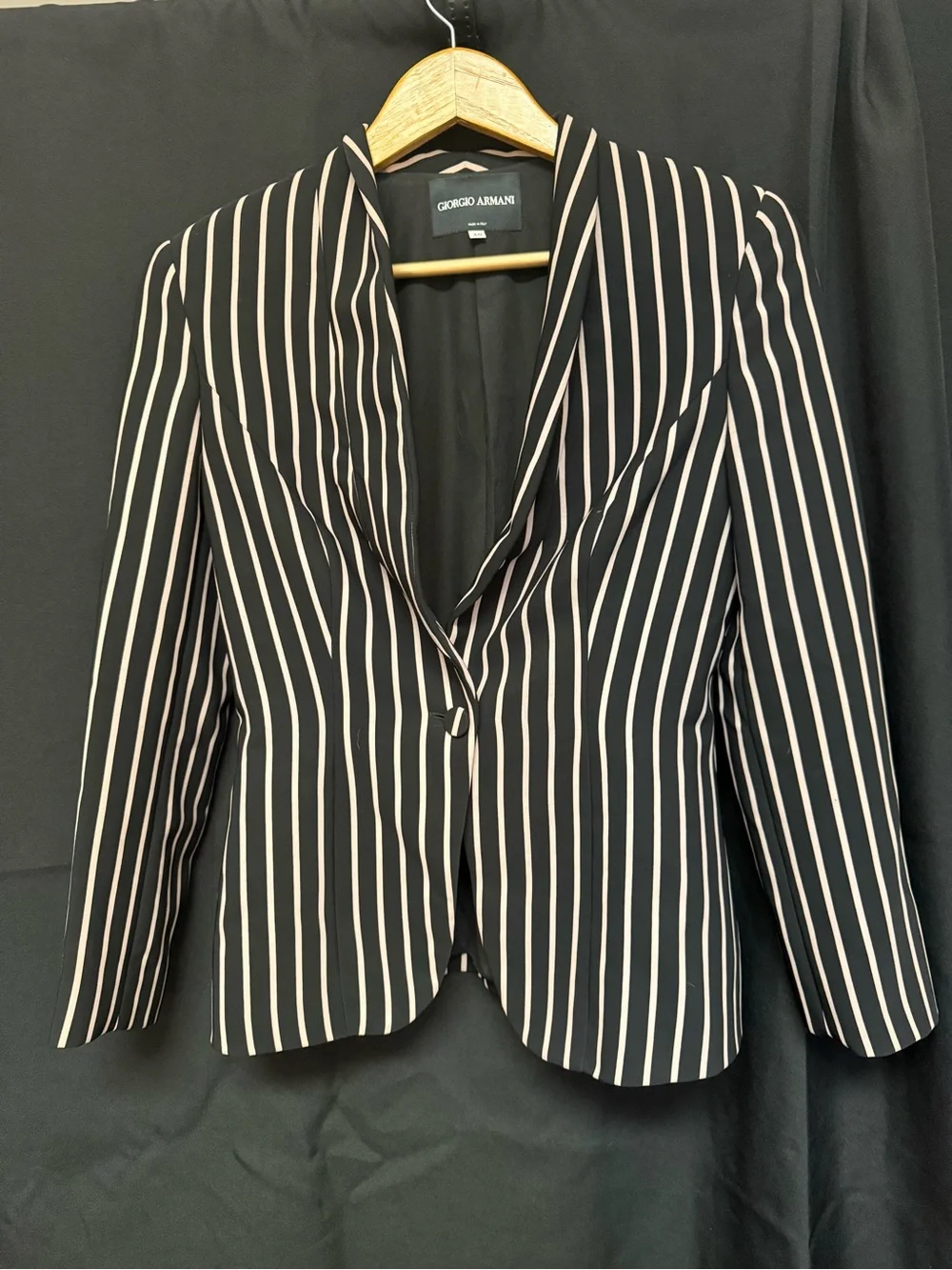 Giorgio Armani Black Blazer with White Pinstripes